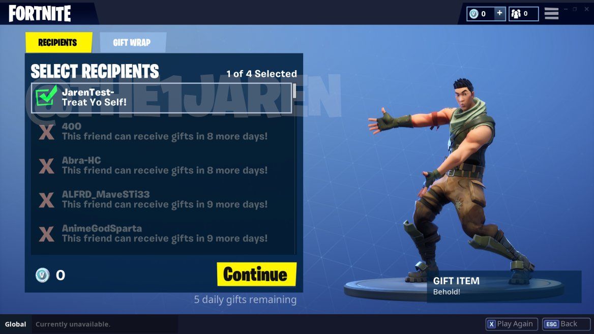 Preview of Fortnite's gifting system