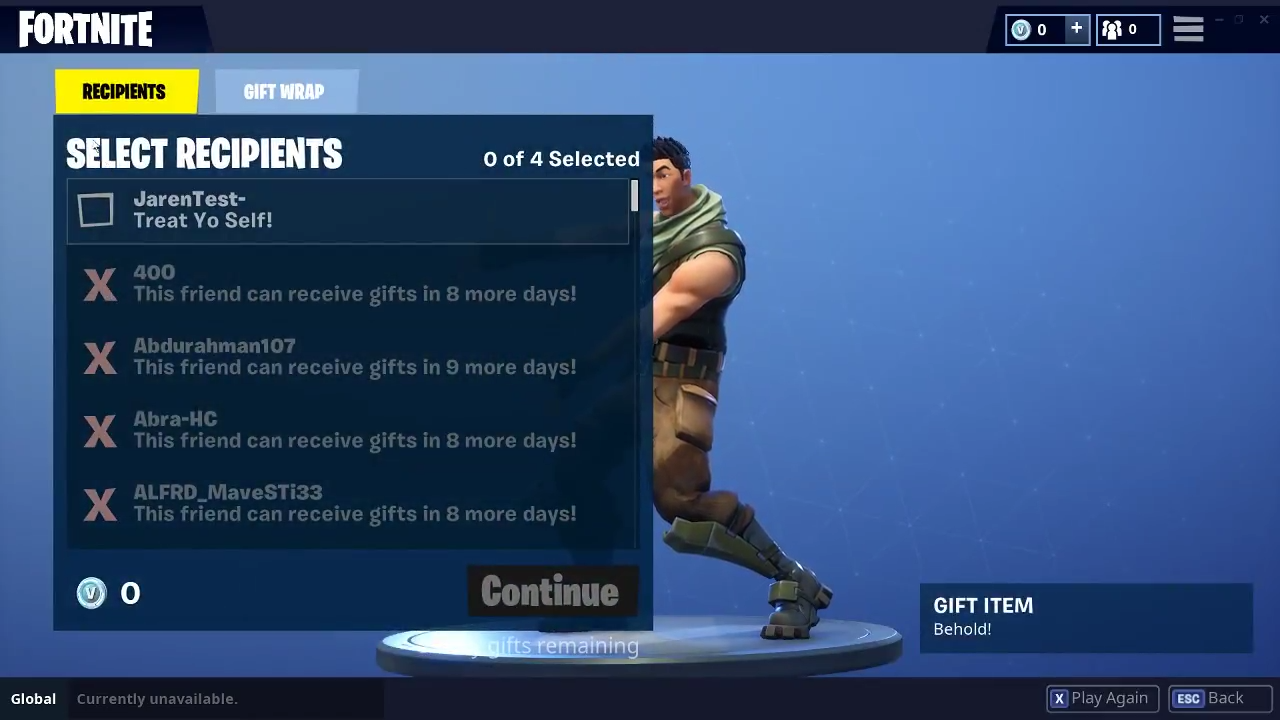 Preview Of Fortnite S Gifting System Fortnite News - however there are limits in place for how often you can send gifts to individuals