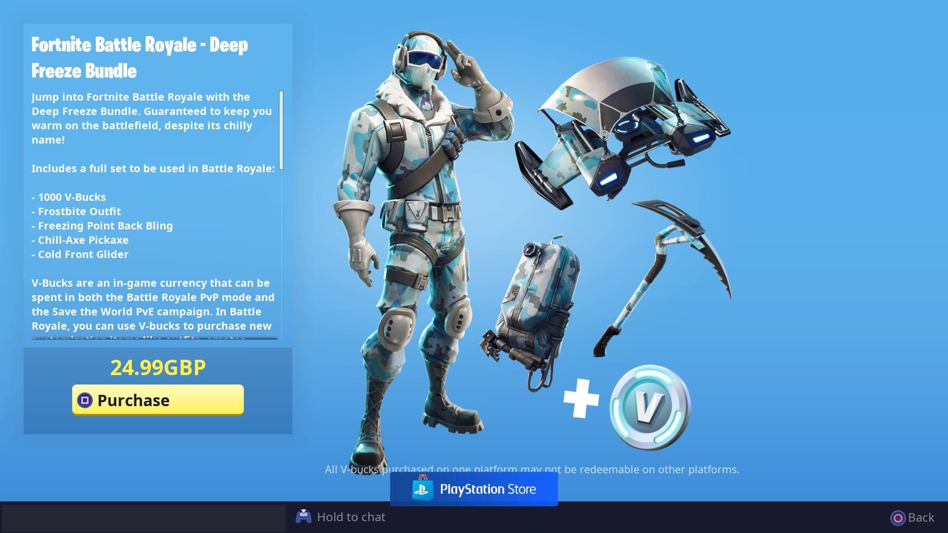 if you re playing on pc or are simply not too fussed about getting a physical copy the deep freeze bundle is also available to purchase from the in game - freeze pack fortnite