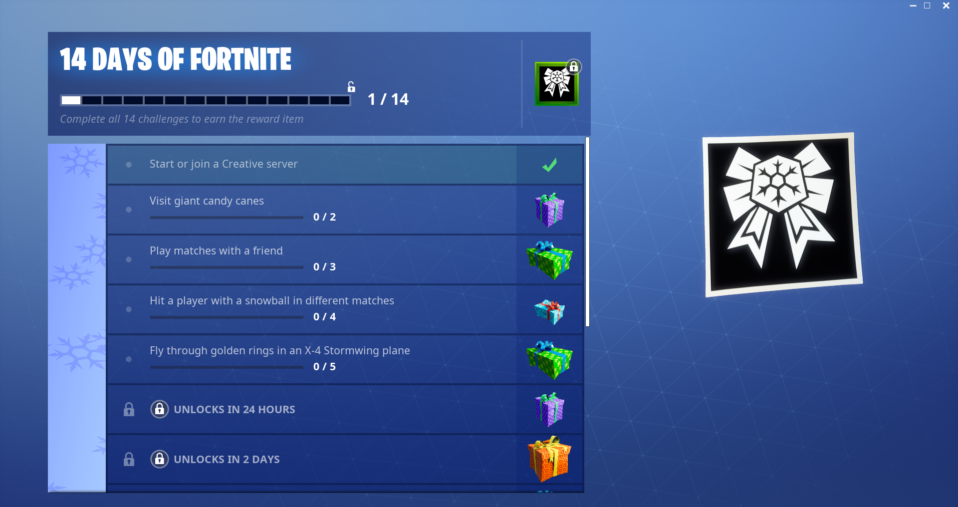 completing today s challenge will reward you with the uncommon combat wreath back bling very nice - fly through fire rings fortnite