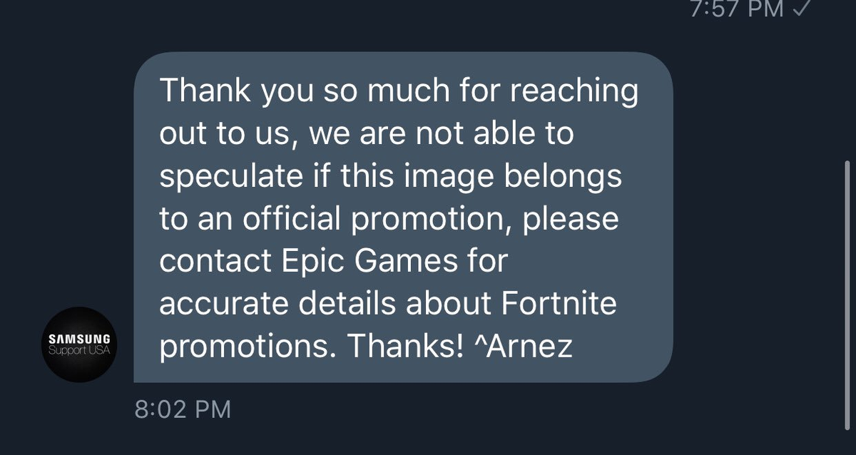 it s important to note that samsung support has no confirmation of this promotion via trixleaks - samsung fortnite case