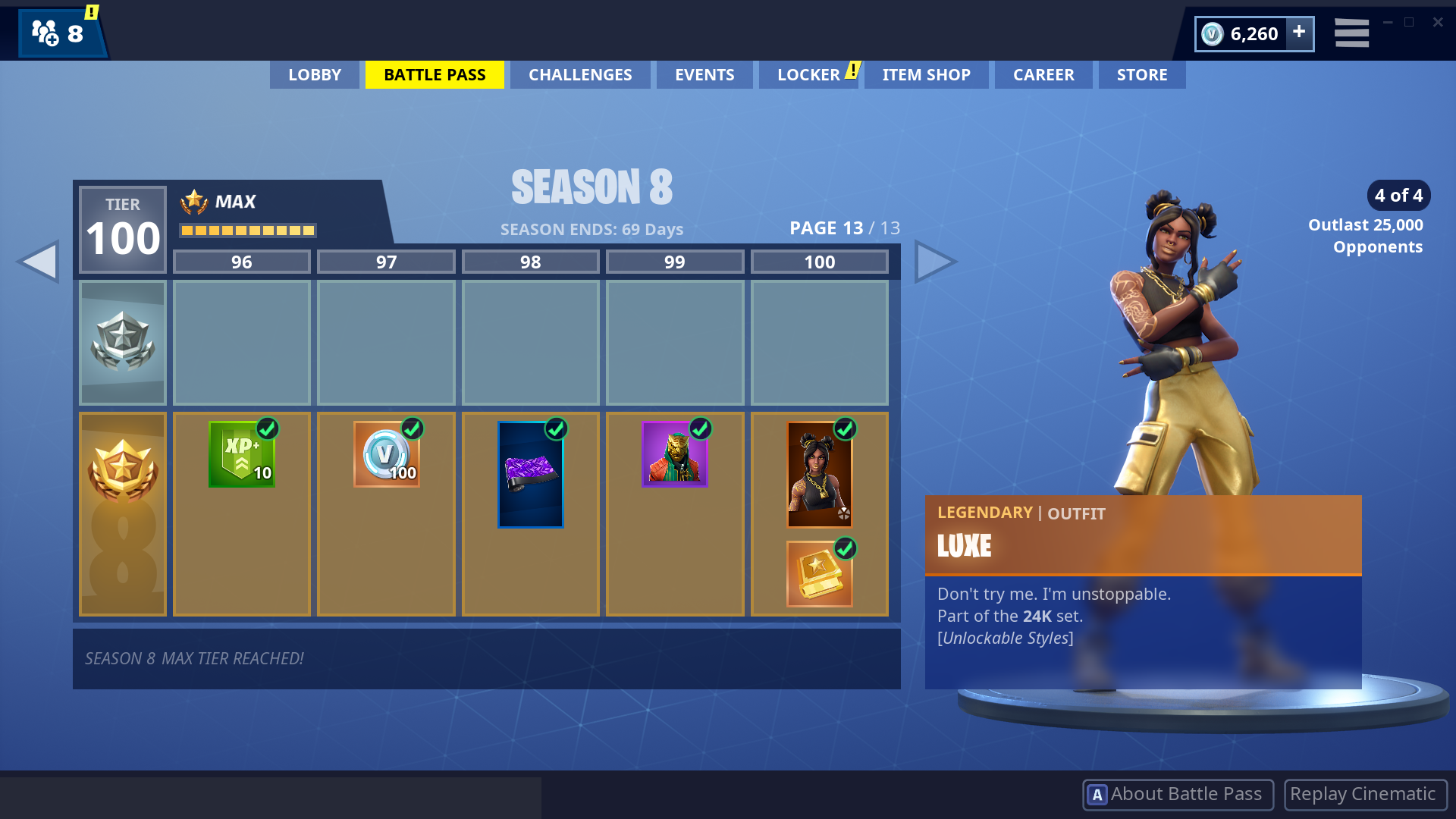 fortnite season 8 all battle pass tiers and rewards fortnite news - season 1 fortnite tier 100 skin