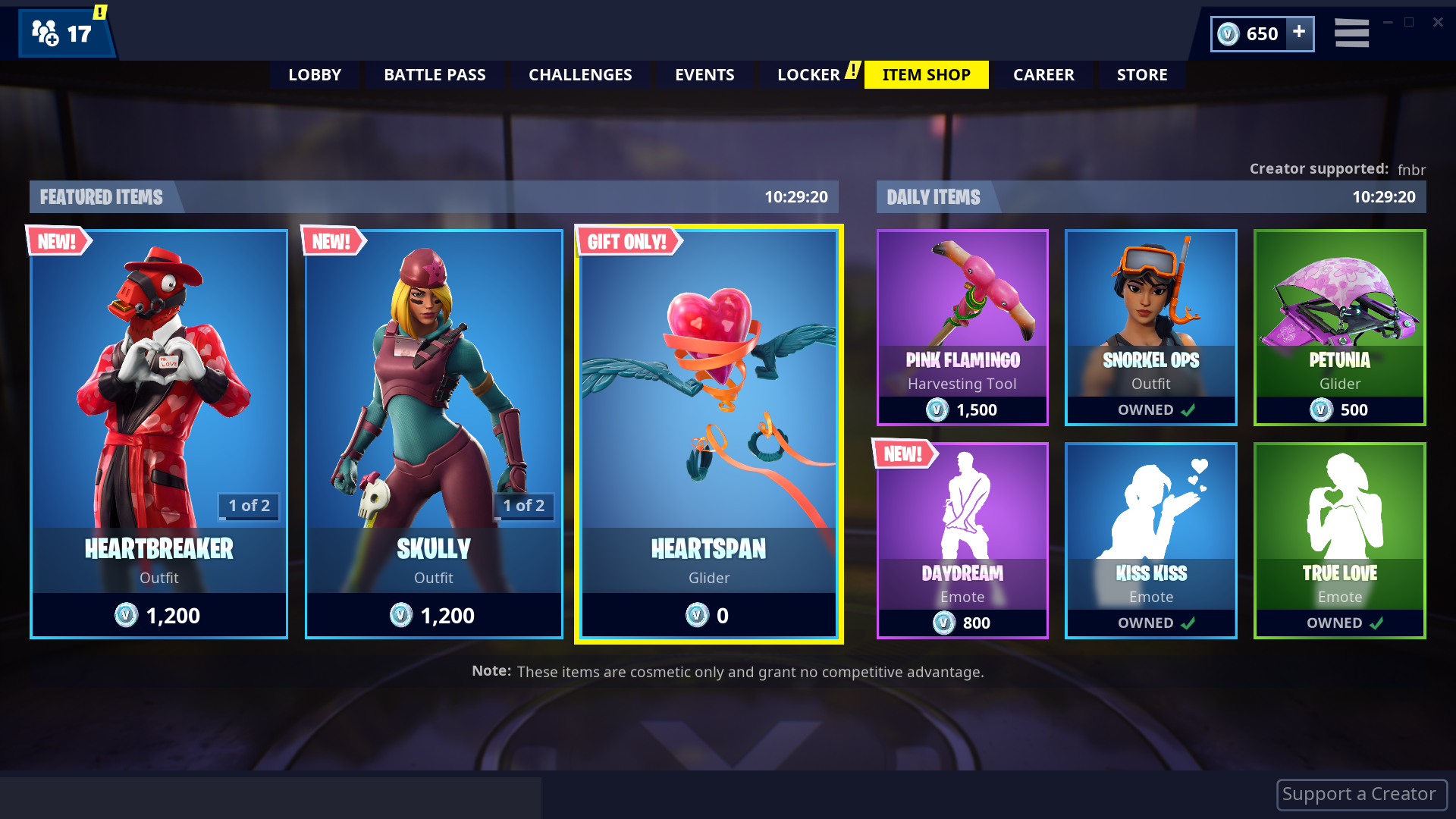 head to the item shop tab and select the heartspan panel - fortnite season 1 item shop