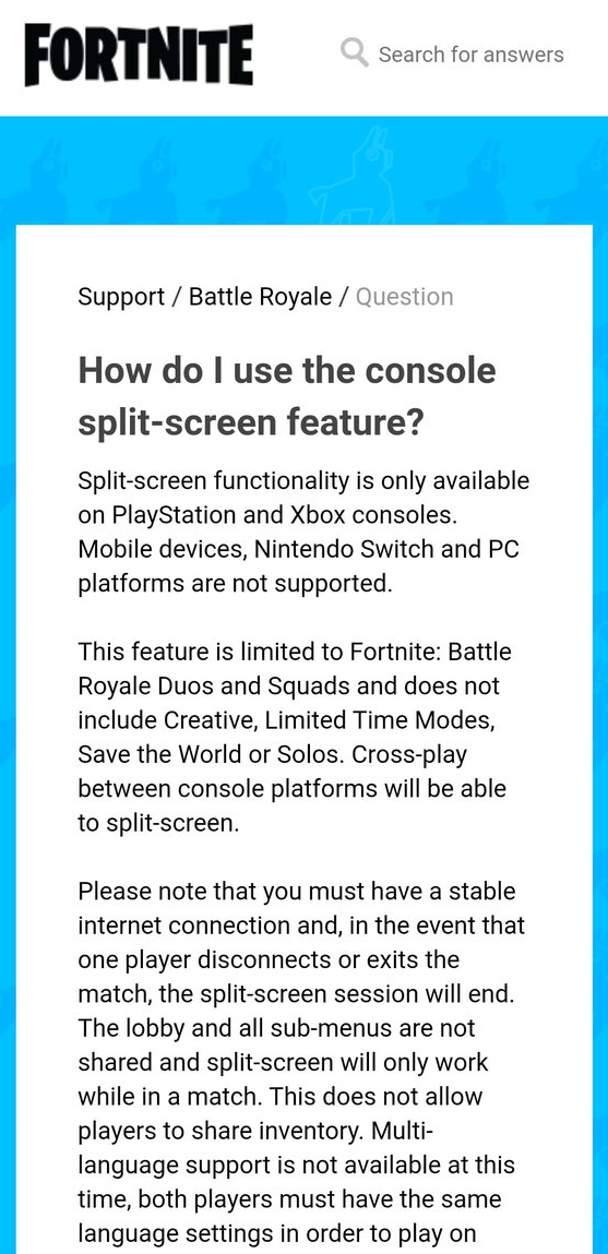 split-screen fortnite console