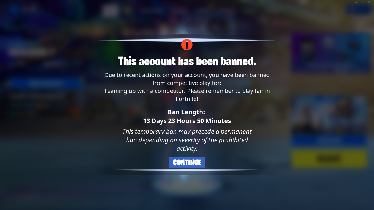 Fortnite Accidentally Bans Competitive Players