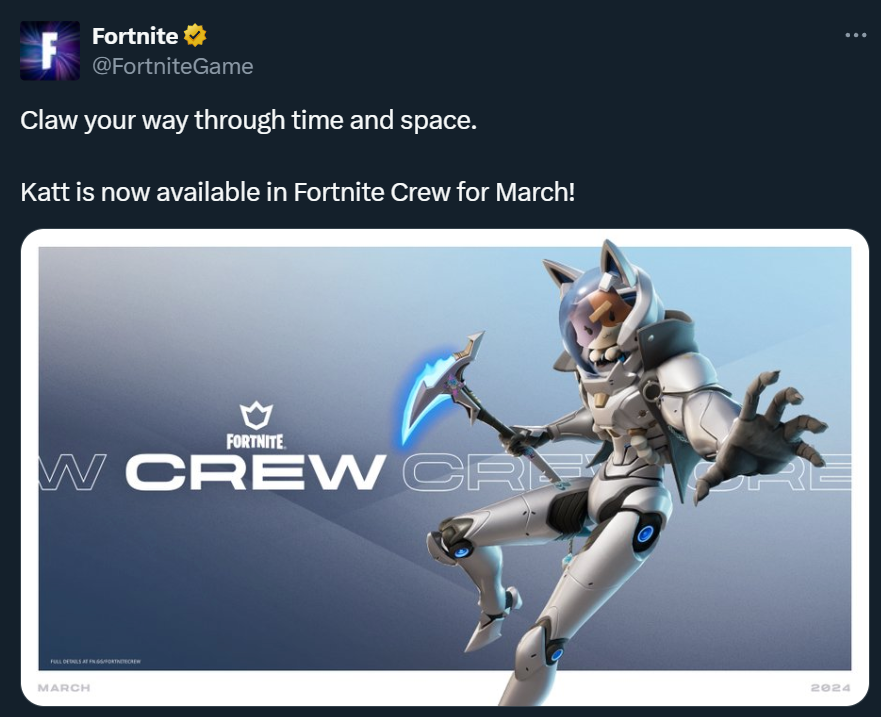 Fortnite Reveals the March 2024 Crew Pack Katt Fortnite News